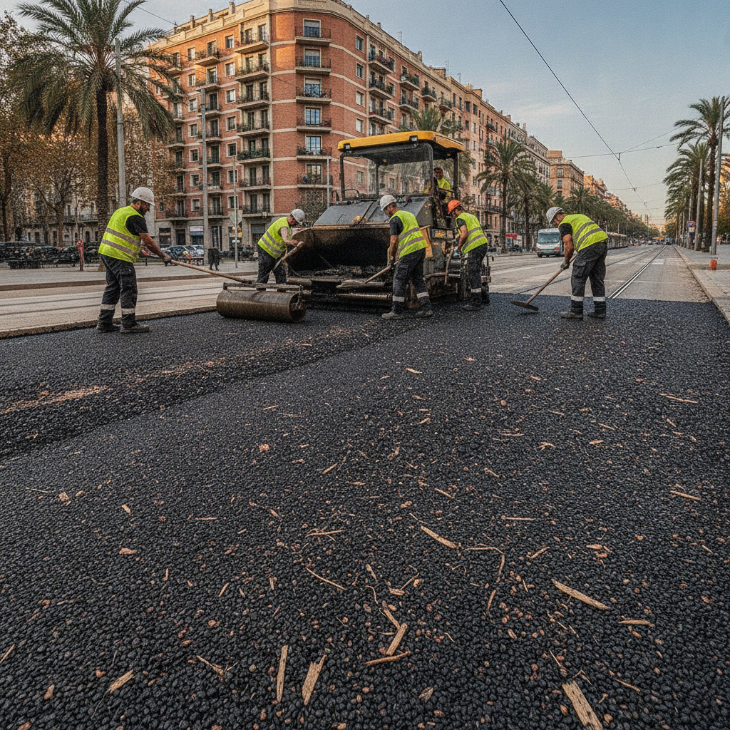 Barcelona prova asfalt amb ossos d'oliva i fusta per reduir CO2 a les seves carreteres