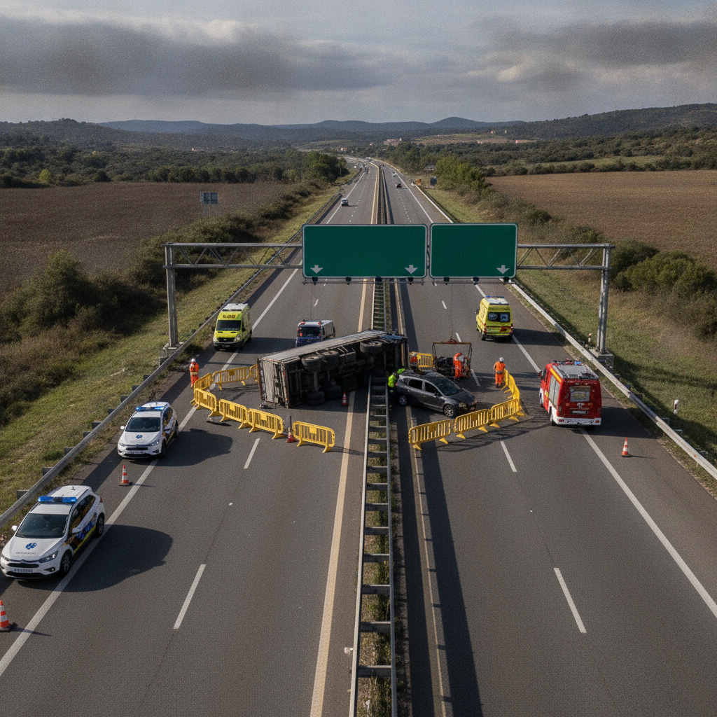 AP-7 cortada en La Pobla de Montornès por un accidente entre un camión y un turismo