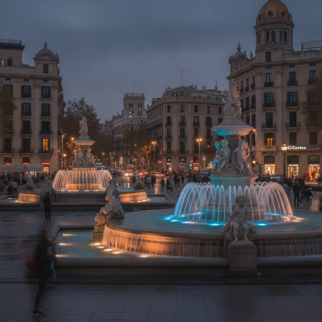 Las fuentes de la Plaza Catalunya de Barcelona vuelven a funcionar tras obras de impermeabilización