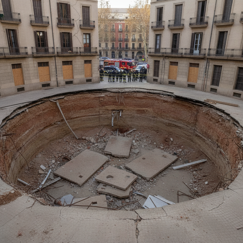 Socavón de 8 metros en el Putxet por obras de la L9 obliga a desalojar cinco fincas