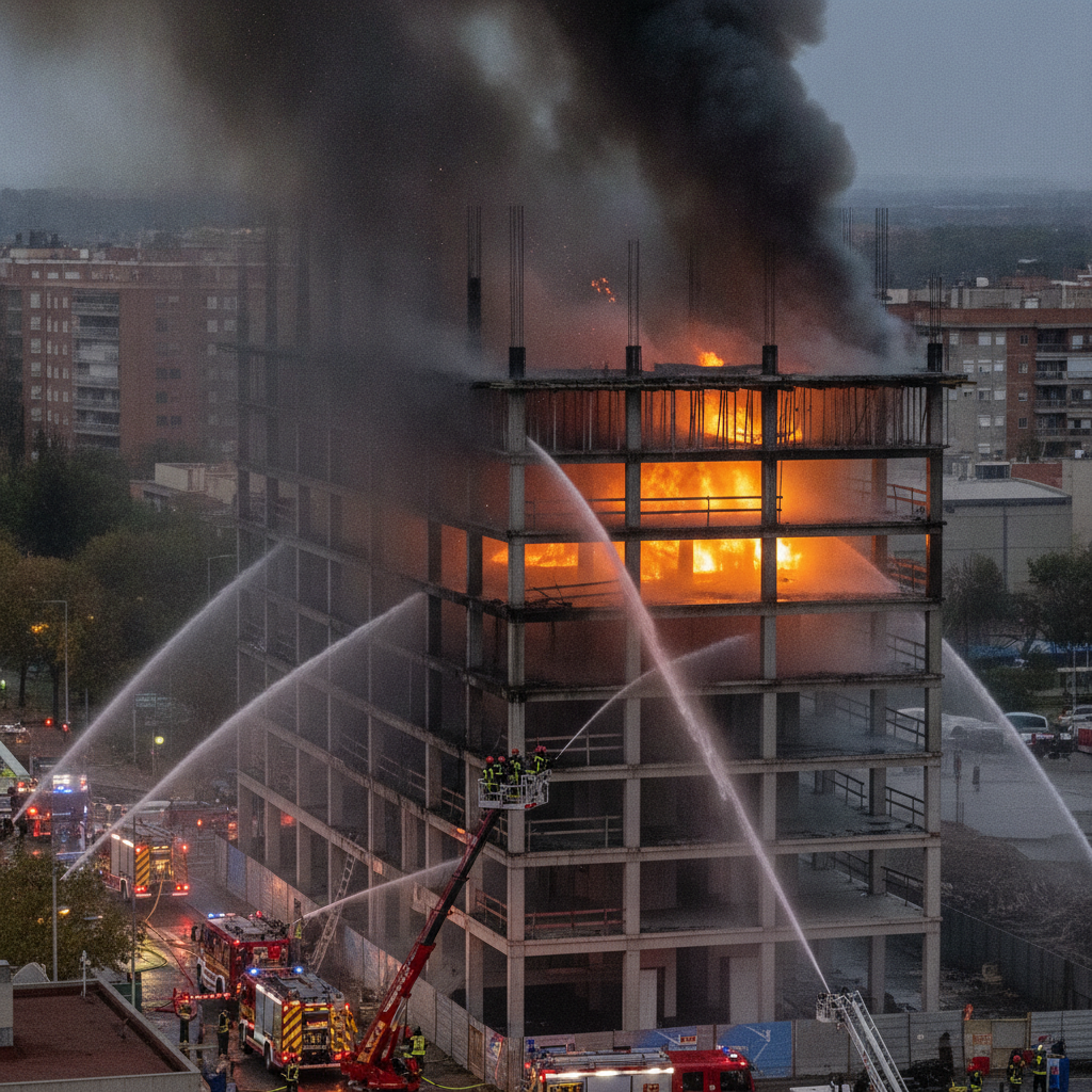 Incendio en L'Hospitalet: Evacuadas 40 personas de un edificio en obras