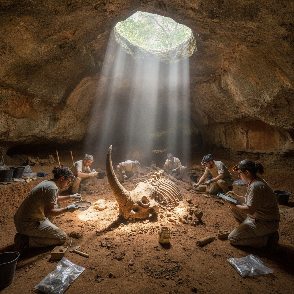 Hallan dos esqueletos de rinoceronte de hace 200.000 años en una cueva de Moià (Barcelona)