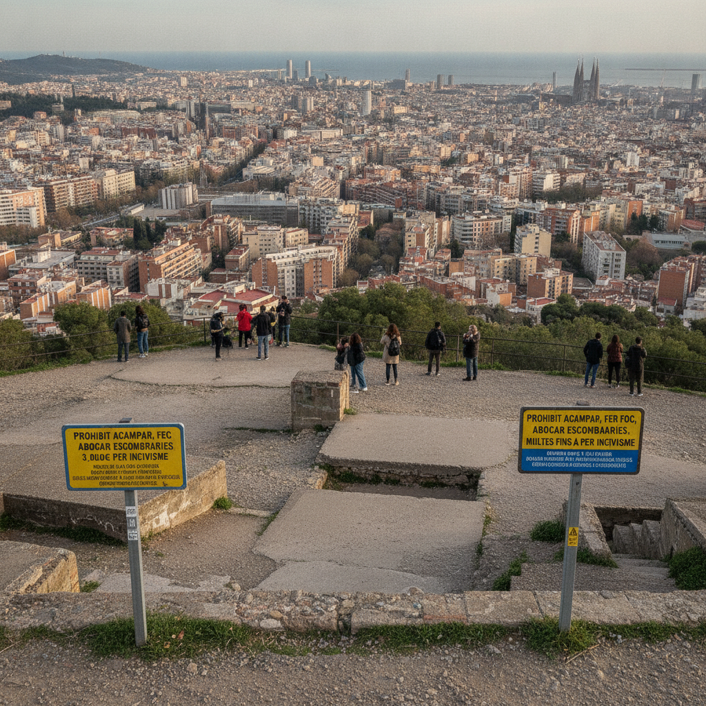 Barcelona activa patrulla nocturna y carteles de multa en el Turó de la Rovira contra el incivismo