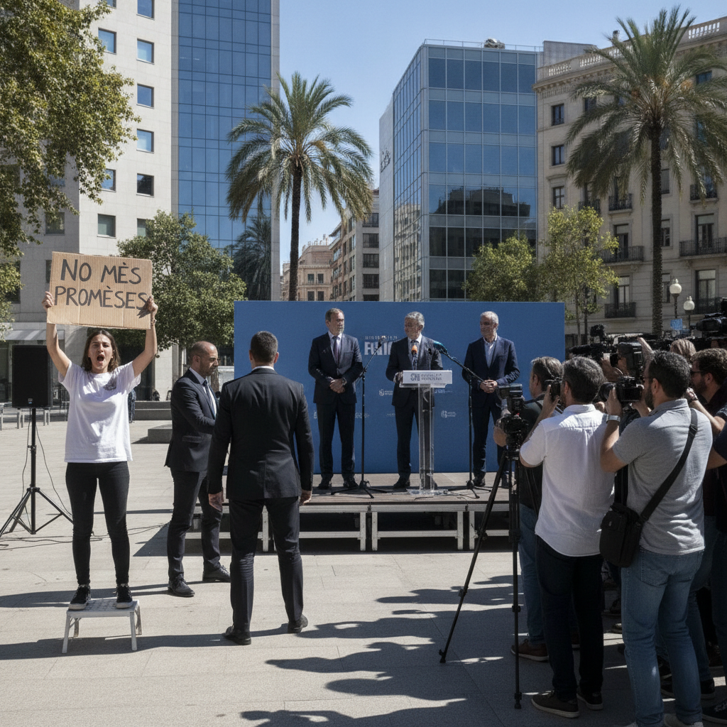 Individuo increpa a Elías Bendodo en plena rueda de prensa del PP en Barcelona