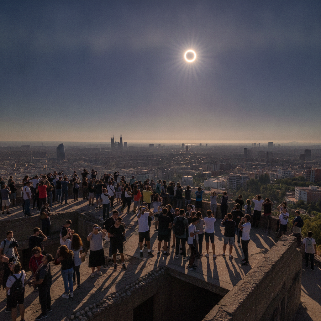 Eclipse solar dispara la afluencia a los búnkers del Turó de la Rovira en Barcelona