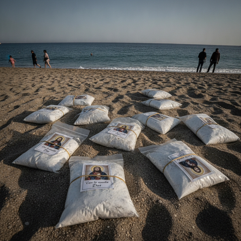 Hallan paquetes de cocaína con estampitas de Cristo en playas de Badalona, Tarragona y Sitges