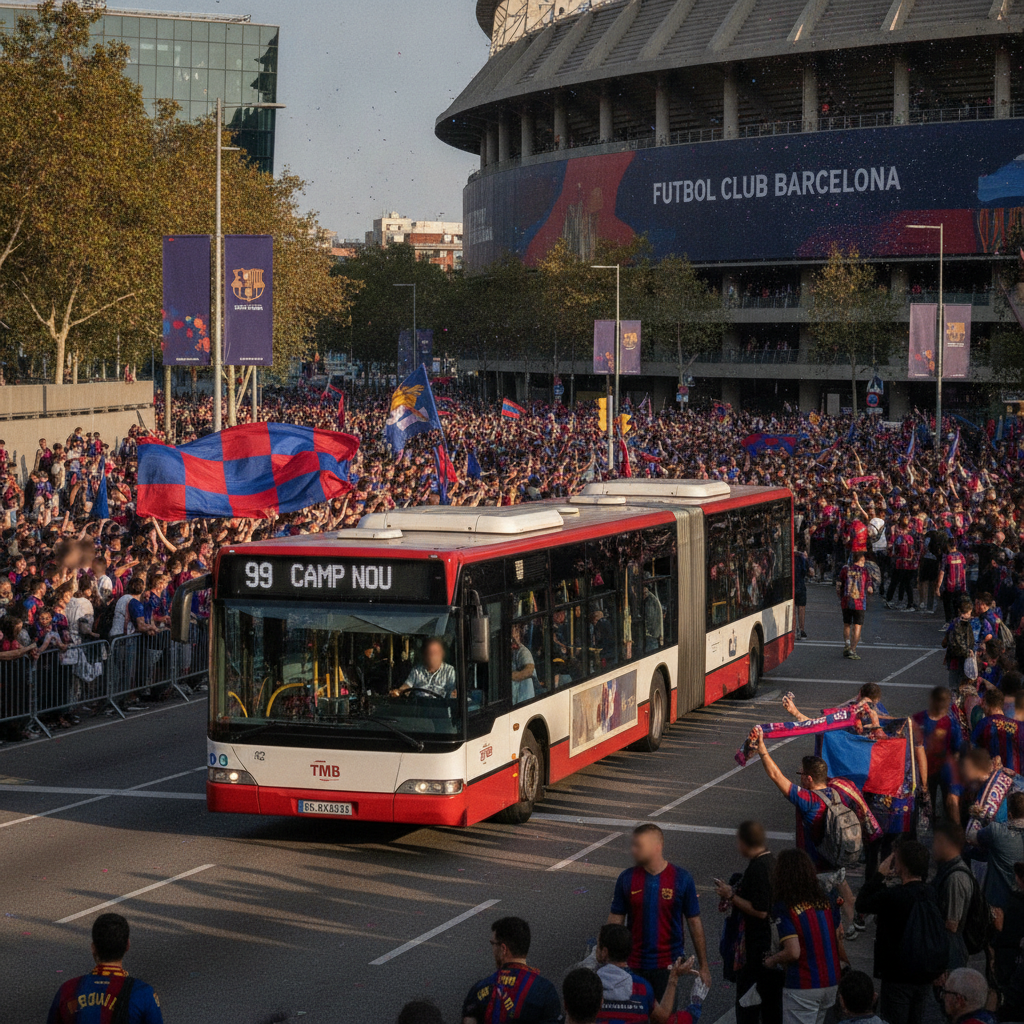 Nuevo autobús lanzadera de TMB en el Camp Nou para días de partido