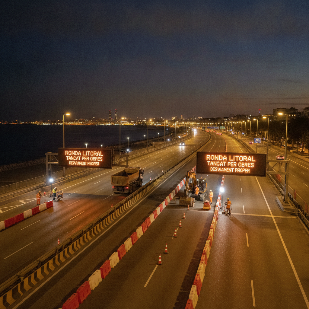 Cortes nocturnos en la Ronda Litoral de Barcelona por obras de mejora del pavimento